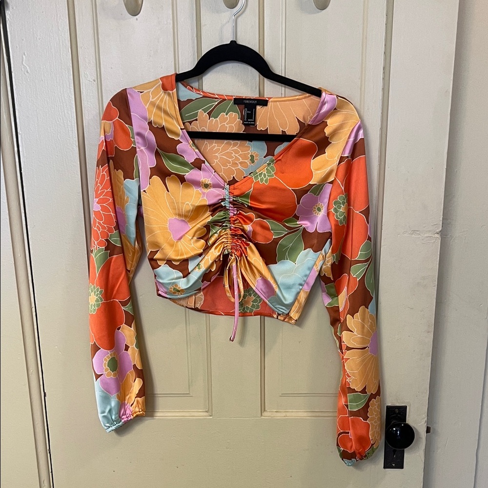 Forever 21 Multicolor Floral Ruched Blouse